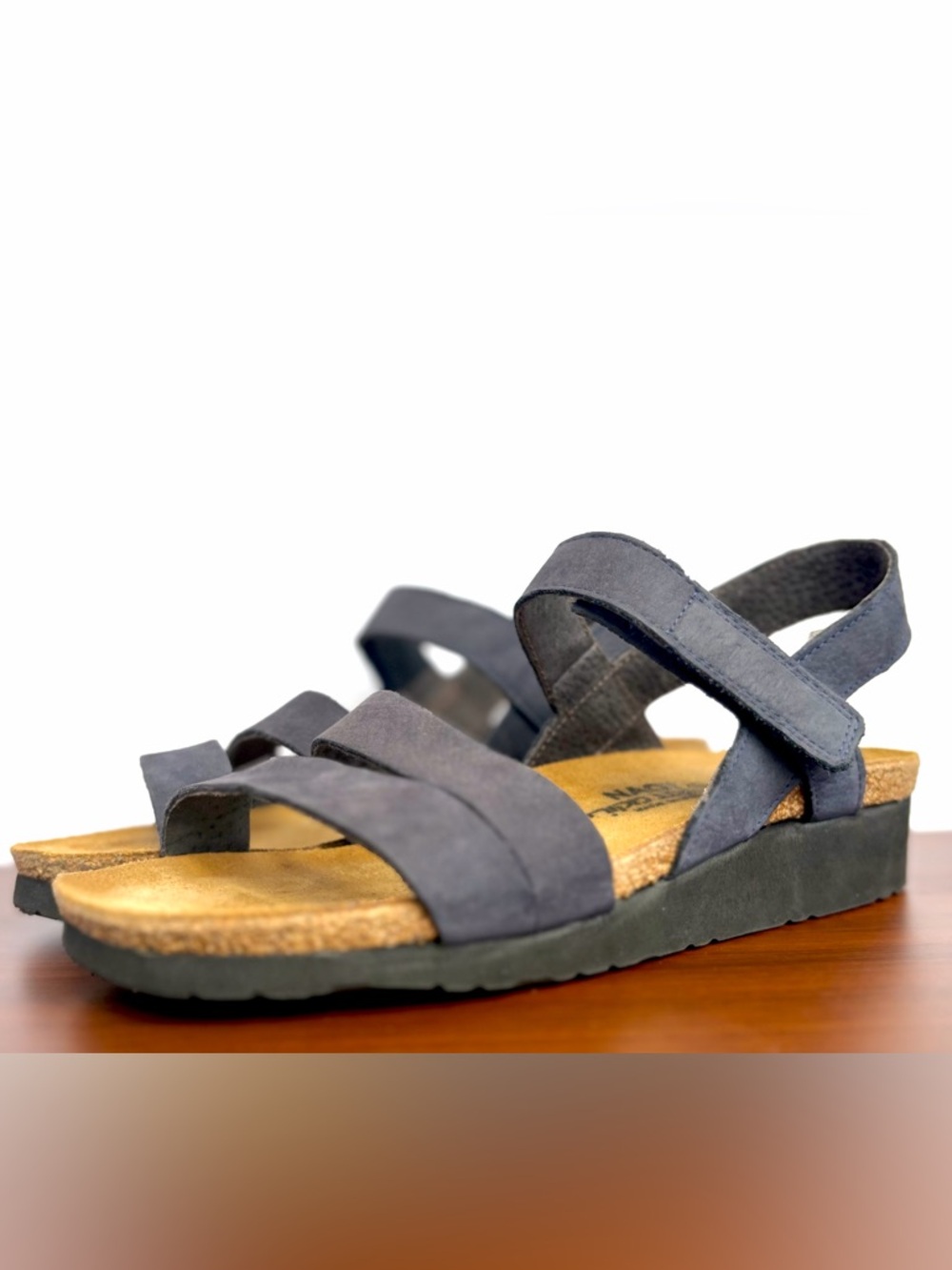 Naot Kayla Strappy Sandals Women 38 US 7 Navy Nubuck Cork Footbed Adjustable - Picture 2 of 7